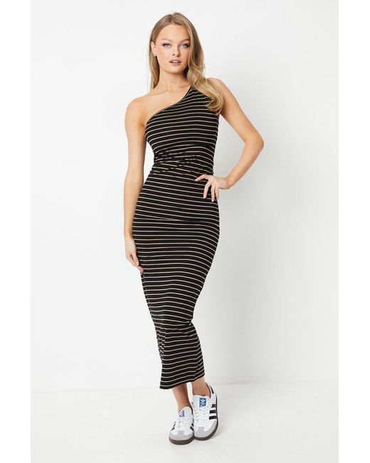 Oasis Black Stripe One Shoulder Bodycon Maxi Dress