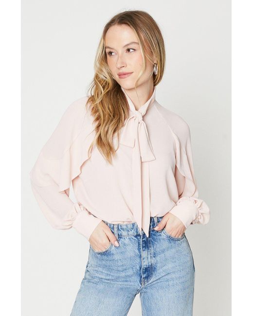 Oasis White Frill Shoulder Pussy Bow Blouse