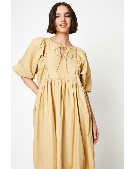 Oasis Natural Cotton Poplin Balloon Sleeve Midi Dress