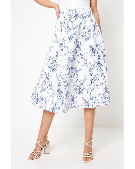 Oasis Blue Floral Ottoman Twill Maxi Skirt