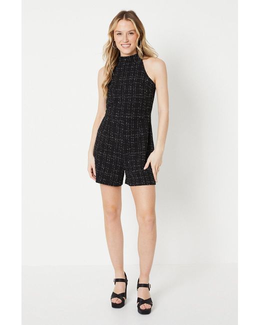 Oasis Black Boucle Tailored Playsuit