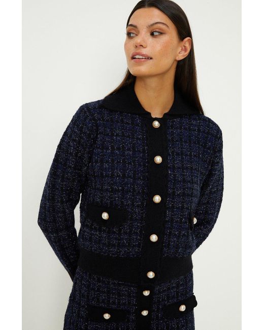Oasis Blue Knitted Tweed Scallop Detail Jacket
