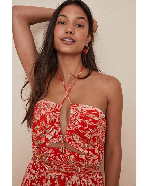 Oasis coral bardot best sale dress