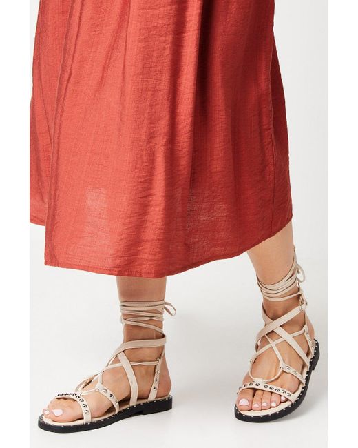 Oasis Red Britney Lace Up Studded Gladiator Sandals