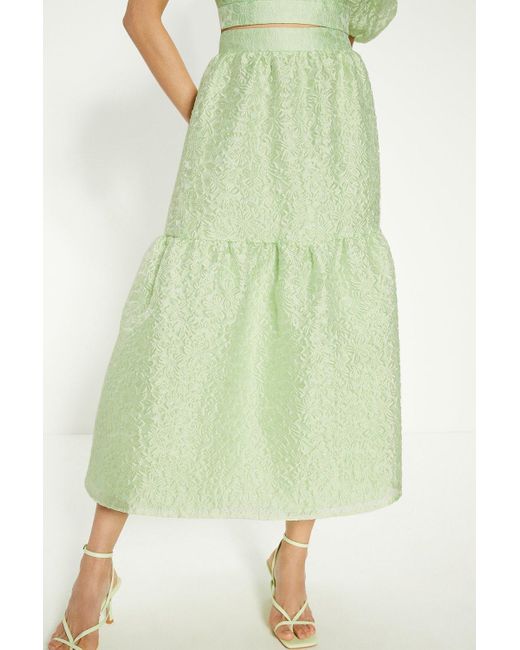 Oasis Green Jacquard Tiered Midi Skirt