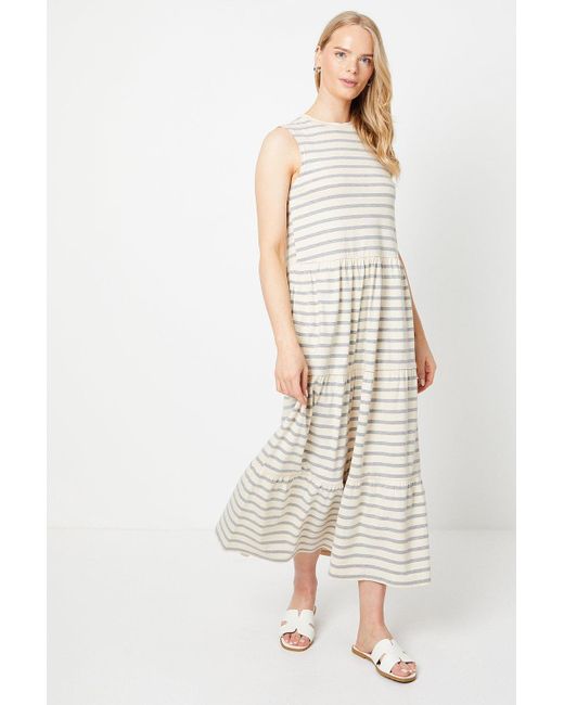 Oasis White Stripe Tiered Midi Dress