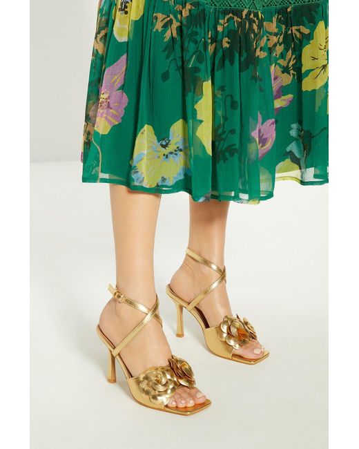 Oasis Green Floral Corsage Heeled Sandals