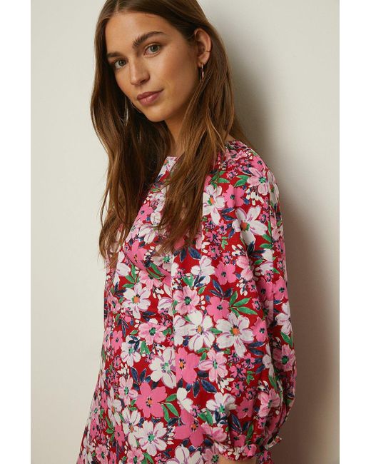 Oasis Pink Artbox Floral Tie Cuff Printed Midi Dress