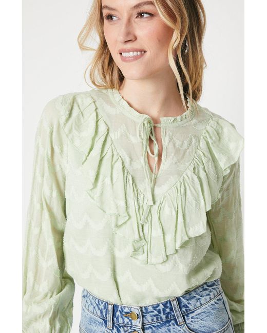 Oasis Natural Tie Neck Ruffle Detail Blouse