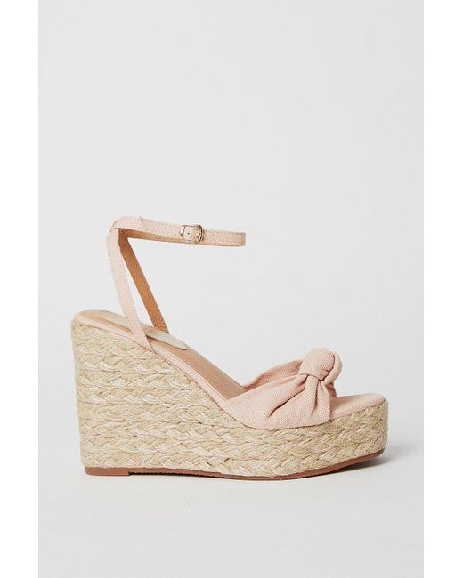 Oasis Natural Kendra Textile Knot Detail High Espadrille Wedge Sandals