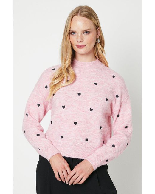 Oasis Pink Embroidered Heart Detail Knit Jumper