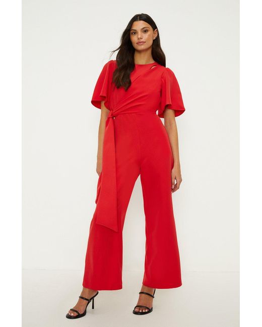 Oasis Red Crepe Wrap Side Jumpsuit