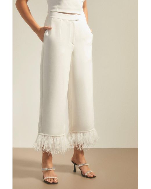Oasis Natural Faux Feather Hem Tailored Trouser