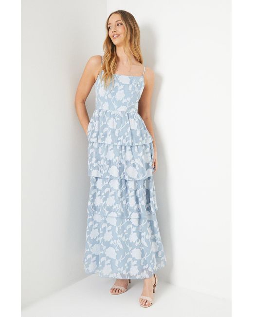 Oasis Blue Occasion Floral Jacquard Tiered Maxi Dress