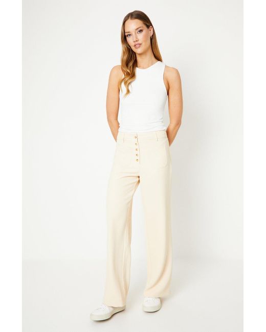 Oasis Natural Button Front Patch Pocket Trouser