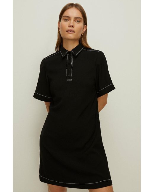 Oasis Black Top Stitch Shirt Dress