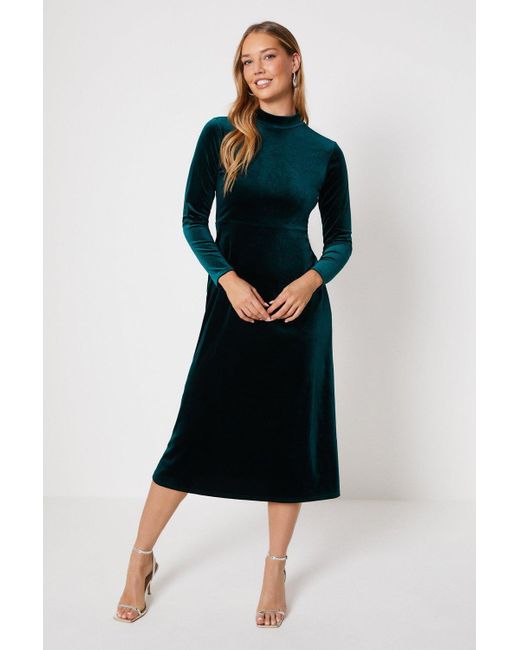 Oasis Velvet Long Sleeve Midi Dress in Black Lyst UK