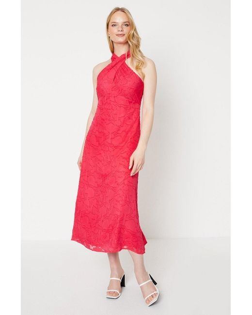 Oasis Pink Occasion Halterneck Jacquard Midi Dress