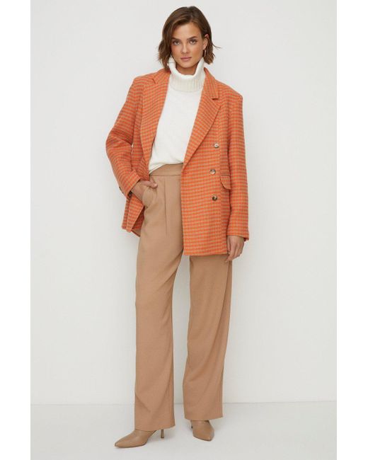Oasis Orange Double Breasted Houndstooth Check Coat