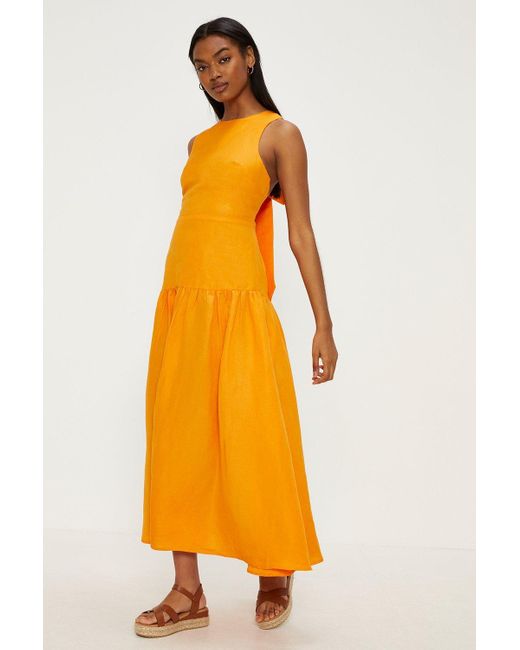 Oasis Orange Linen Mix Midi Dress