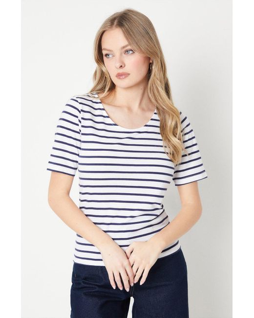 Oasis White Stripe Scoop Short Sleeve Top