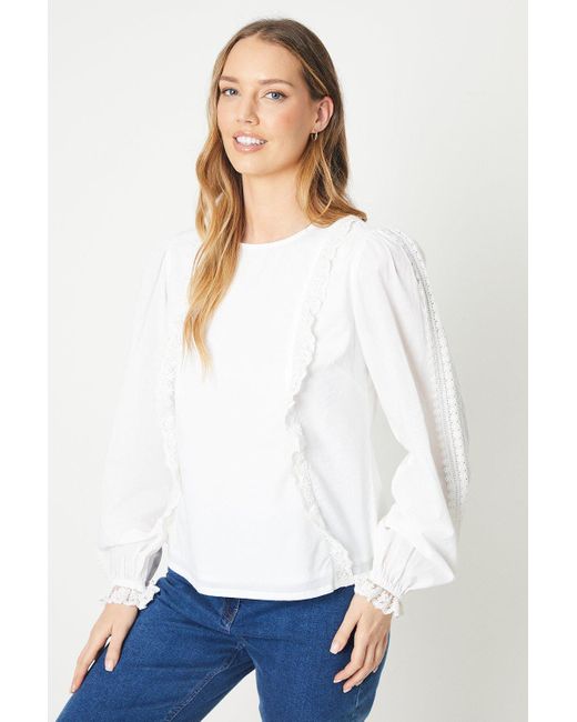 Oasis White Broderie Ruffle Detail Blouse