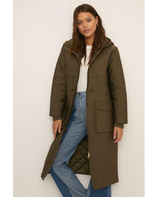 Oasis Green Longline Quilted Winter Parka