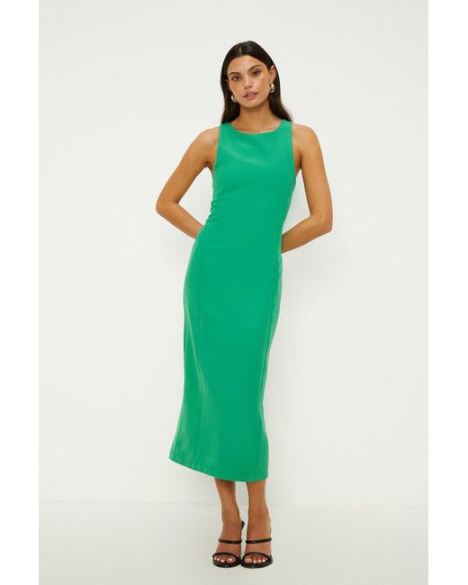 Oasis Green Crepe Tailored Zip Back Midi Dress