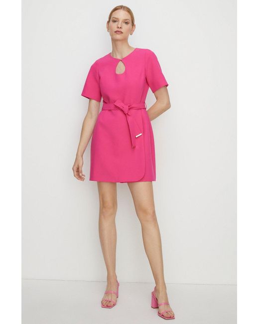 Oasis Pink Premium Tailored Stretch Belted Mini Dress