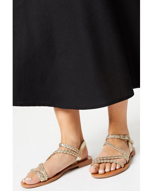 Oasis Black Bianca Plaited Asymmetric Strap Flat Sandals