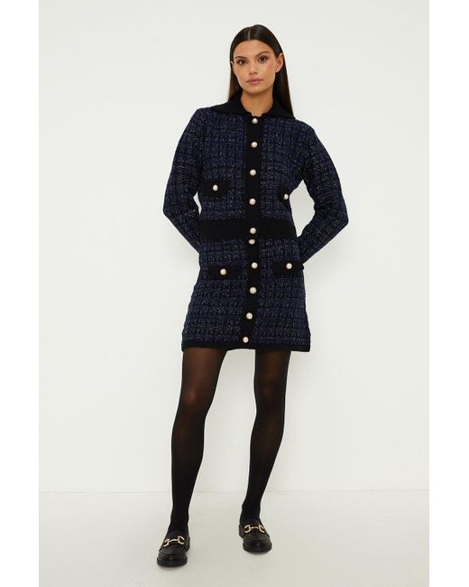 Oasis Blue Knitted Tweed Scallop Detail Jacket