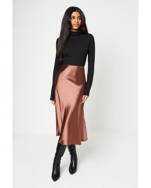 Oasis Black Petite Plain Satin Bias Midi Skirt