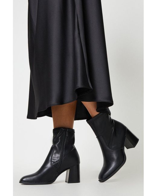 Oasis Black Square Toe Stacked Mid Heel Ankle Boots