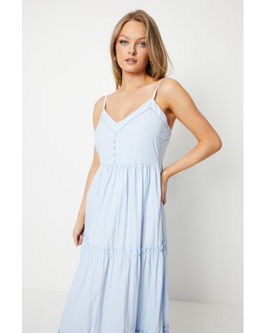 Oasis Blue Button Down Tiered Strappy Maxi Dress