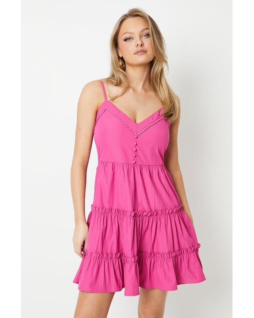 Oasis Pink Button Down Tiered Strappy Mini Dress