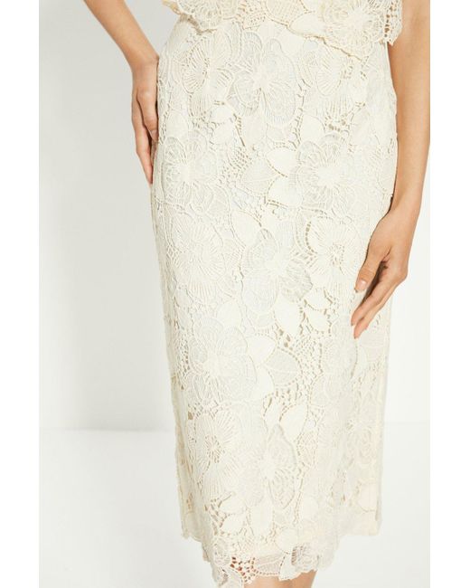Oasis Natural Detailed Lace Pencil Skirt