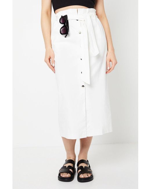 Oasis White Twill Paperbag Midi Skirt