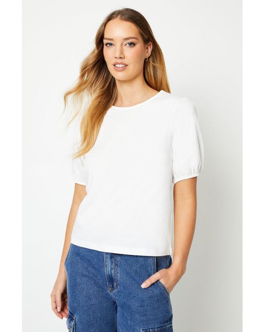 Oasis White Poplin Sleeve Jersey T-shirt