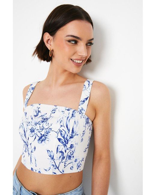 Oasis Blue Floral Ottoman Twill Corset Top