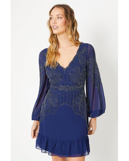 Oasis Blue Mirror Embellished Mini Dress
