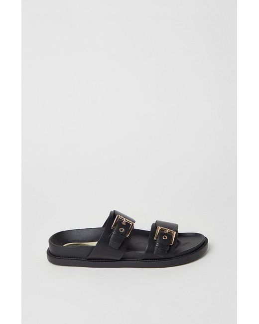 Oasis Black Bolivia Double Buckle Footbed Mule Sandals