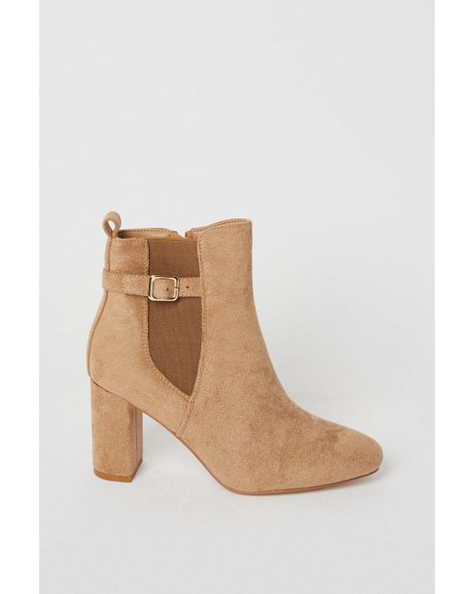 Oasis Brown Jillian Faux-suede Ankle Strap High Block Heel Ankle Boots