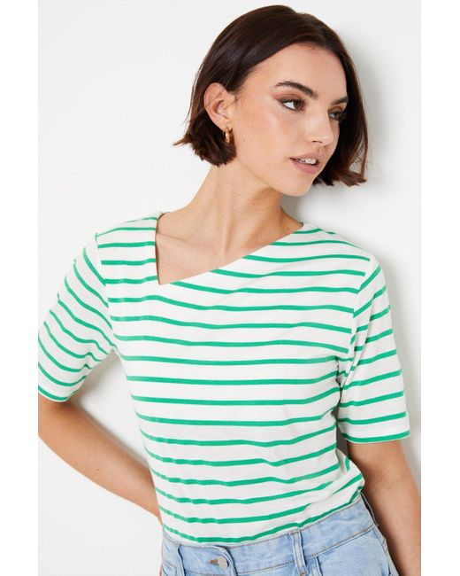 Oasis Green Stripe Asymmetic Short Sleeve Top