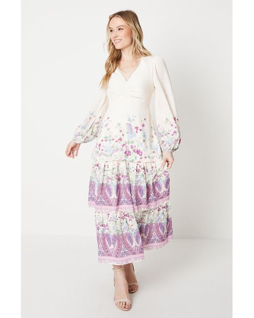 Oasis Pink Occasion Paisley Floral Tiered Midaxi Dress