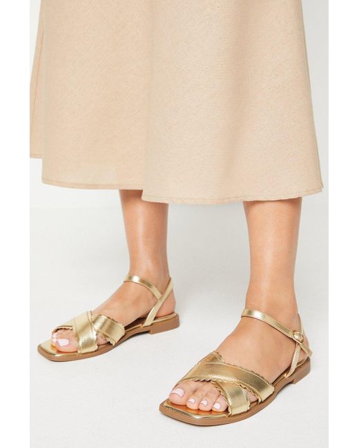 Oasis Natural Bronte Scalloped Detail Cross Strap Flat Sandals