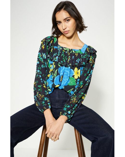 Oasis Patch Print Bold Floral Blouse in Blue | Lyst UK