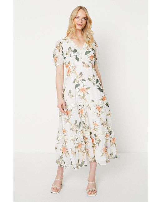 Oasis Natural Floral Dobby Chiffon Midi Tea Dress