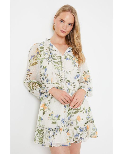 Oasis White Floral Dobby Chiffon Mini Dress