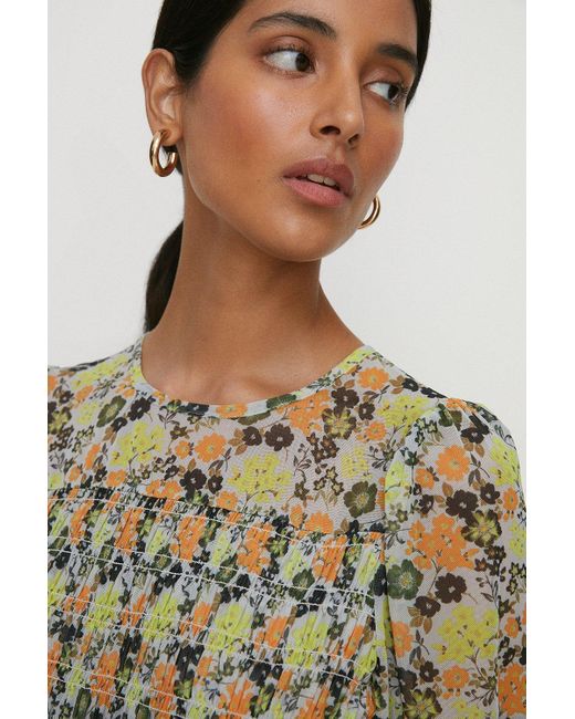 Oasis Multicolor Floral Mesh Shirred Bodice Mini Dress