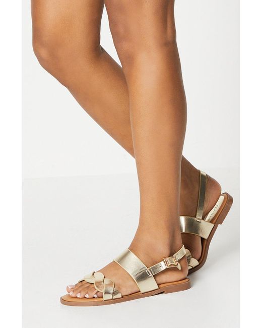 Oasis Natural Lauren Metallic Woven Strappy Flat Sandals